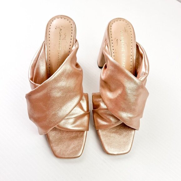 Adrienne Vittadini Genie Rose Gold Crossover Block Heel Slide Sandals Size 6 - Picture 4 of 12